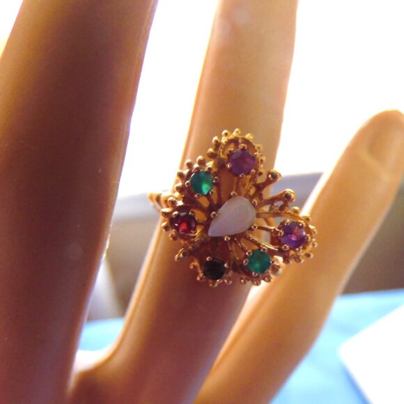 VINTAGE 14K BUTTERFLY RING with 7 GEM STONES - 14k SZ 6 1/4 - Picture 5 of 7